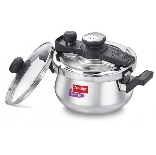 Prestige Clip-on Mini Induction Base Stainless Steel Handi Pressure Cooker with Lid, 3 Litre